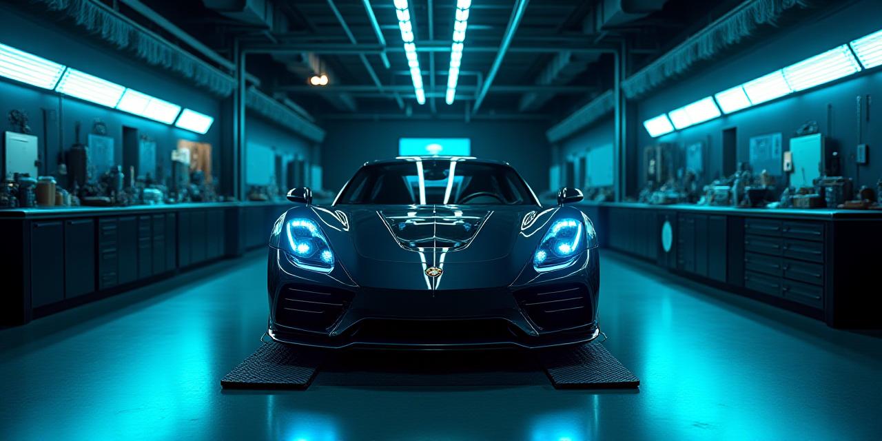 Auto sportiva in officina high-tech